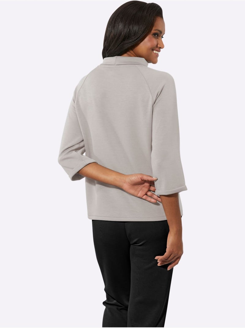 T-shirt col roulé avec motifs brillants et manches 3/4 - taille standard - witt Gris clair - Kiabi