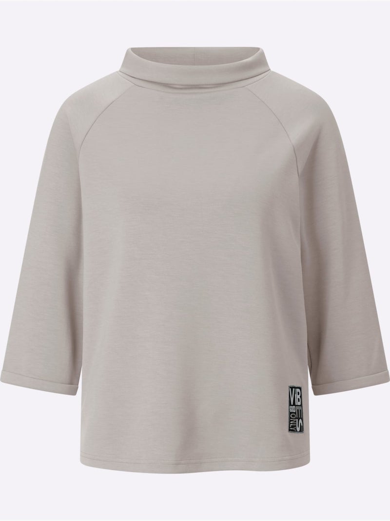 T-shirt col roulé avec motifs brillants et manches 3/4 - taille standard - witt Gris clair - Kiabi