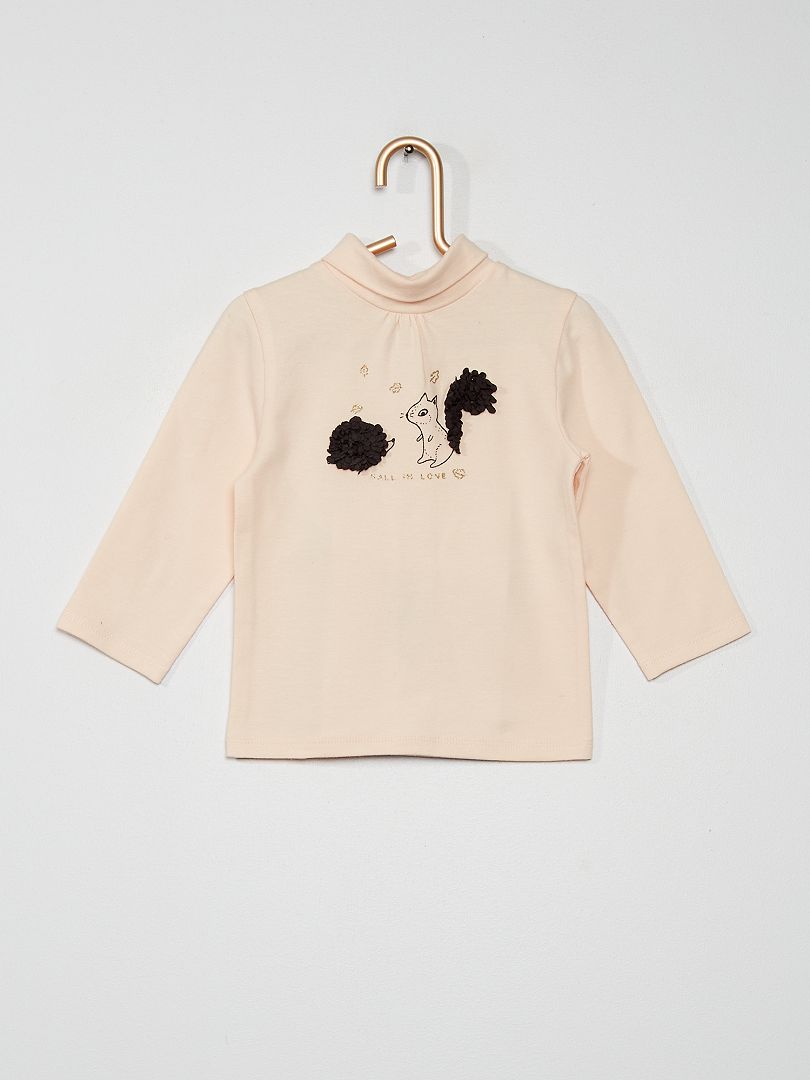 T-shirt col roulé 'écureuil' rose pâle - Kiabi
