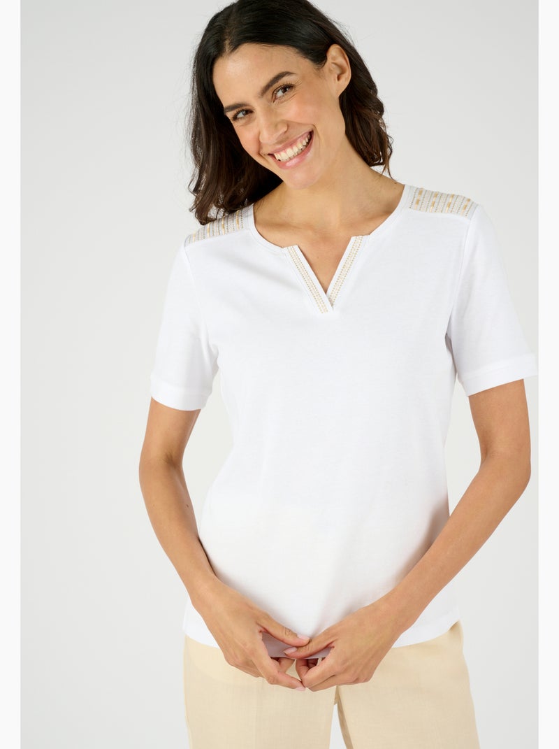 T-shirt col Tunisien - Damart Blanc - Kiabi
