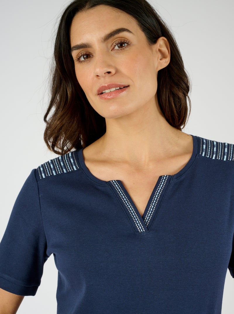 T-shirt col Tunisien - Damart Bleu marine - Kiabi