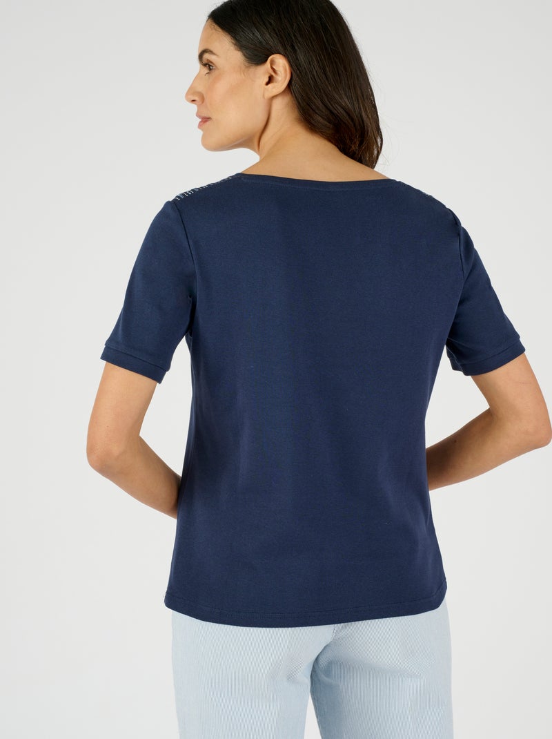 T-shirt col Tunisien - Damart Bleu marine - Kiabi