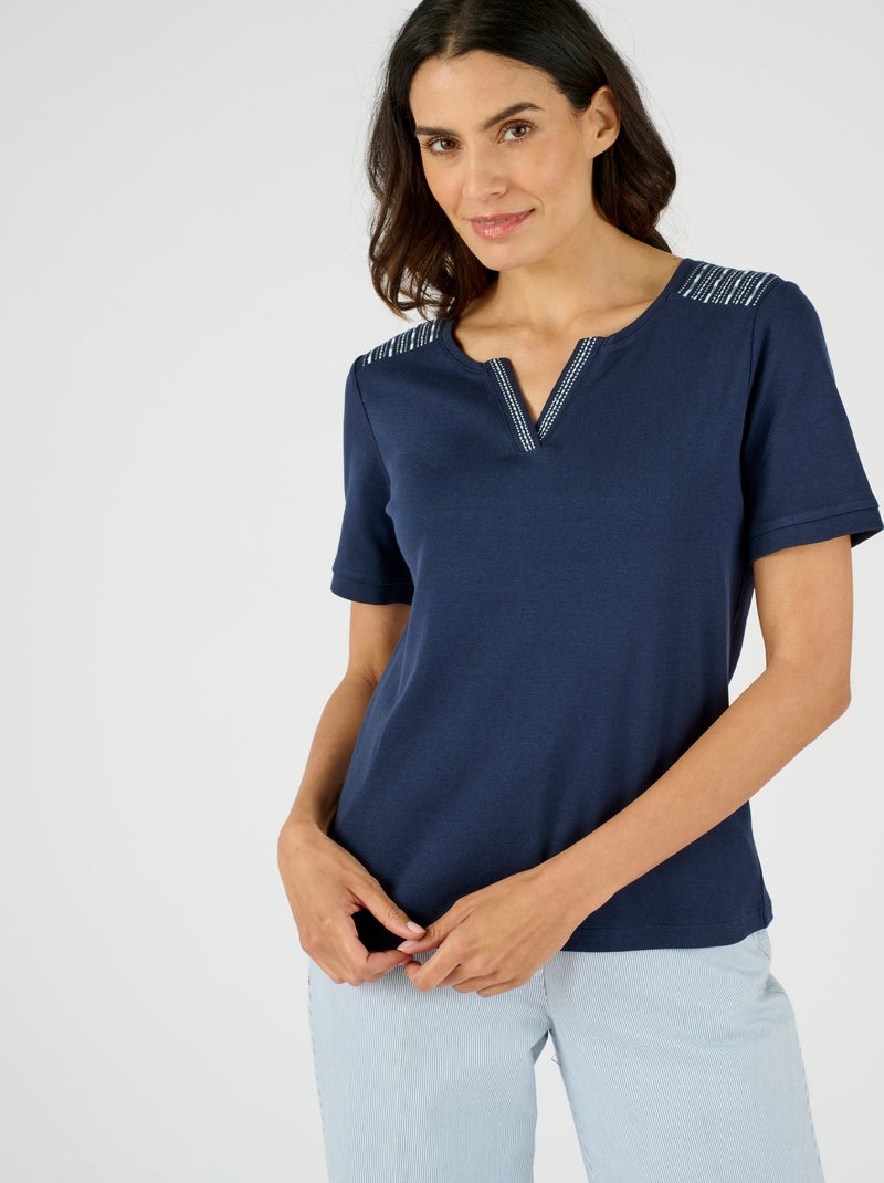 T-shirt col Tunisien - Damart Bleu marine - Kiabi