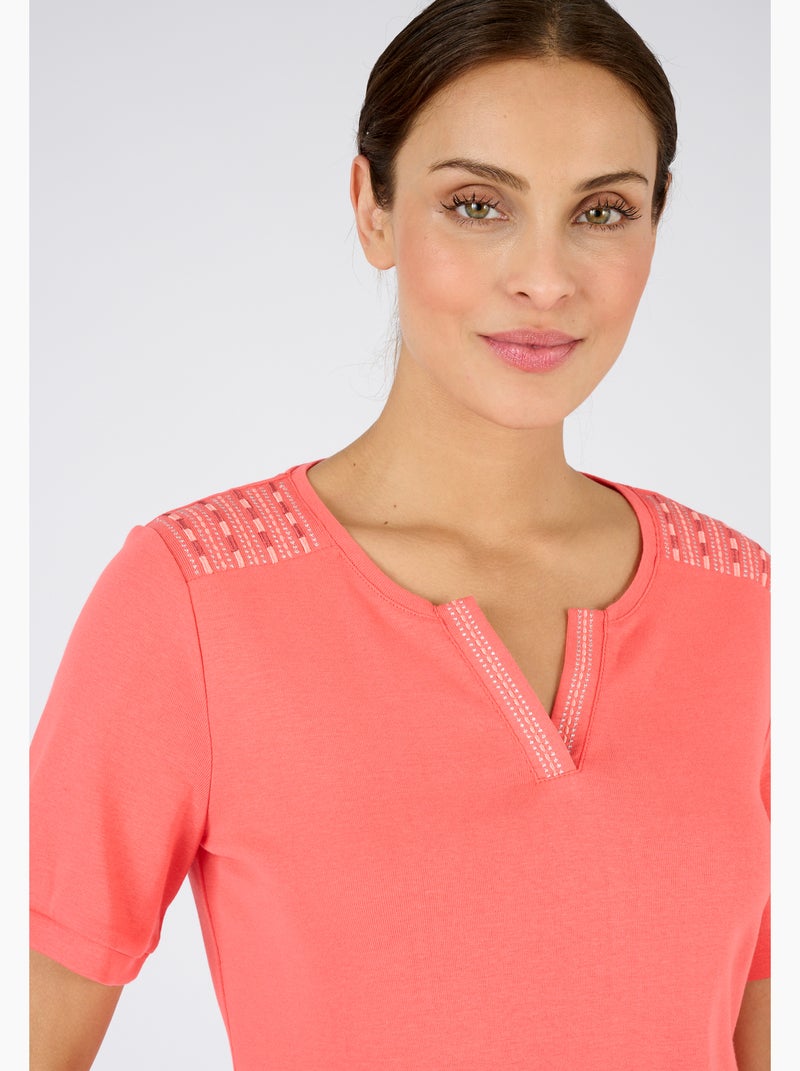 T-shirt col Tunisien - Damart Rose - Kiabi