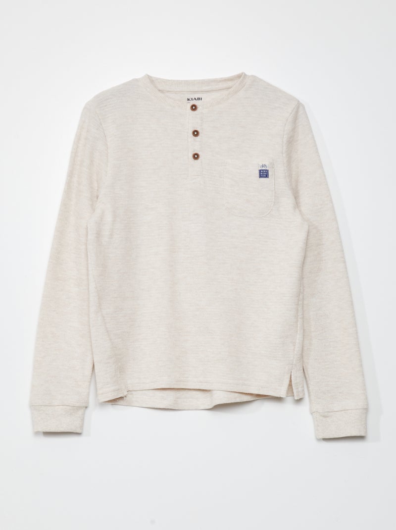 T-shirt col tunisien Beige - Kiabi