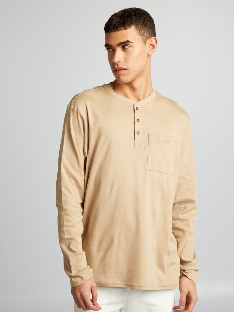 Sweat-shirt Henley à manches longues en velours côtelé en coton pour homme, pull surdimensionné en polaire avec poche, Vert kaki, Petit