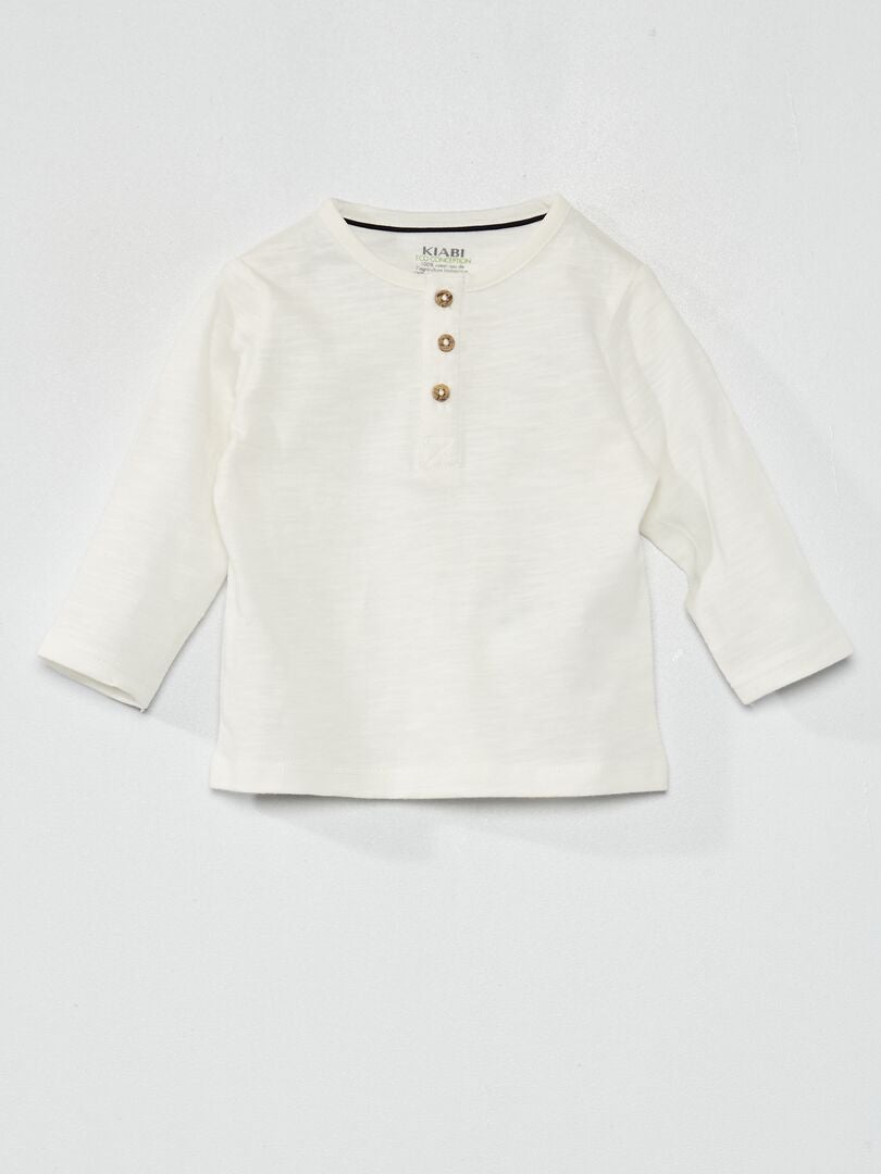 T-shirt col tunisien blanc - Kiabi