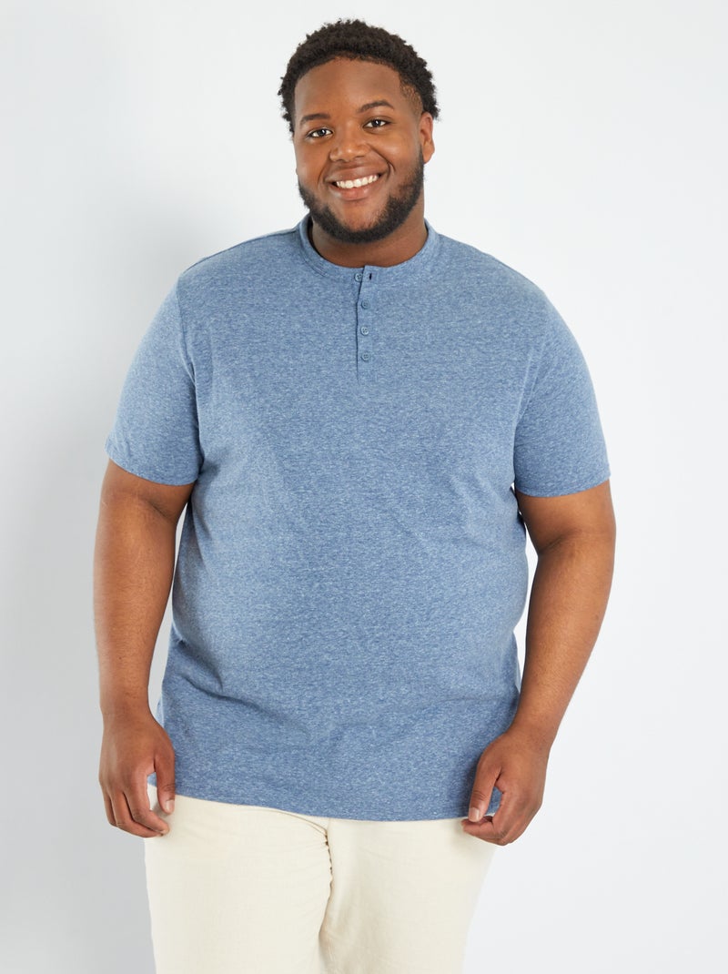 T-shirt col tunisien BLEU - Kiabi