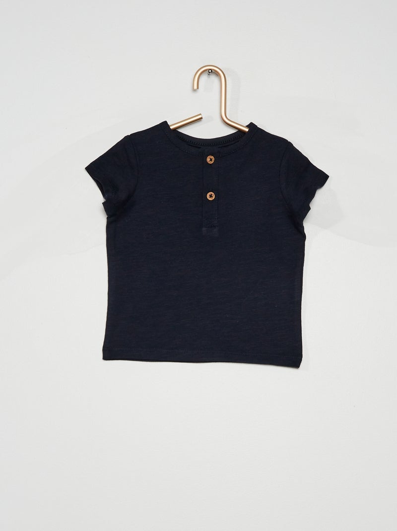 T-shirt col tunisien bleu marine - Kiabi