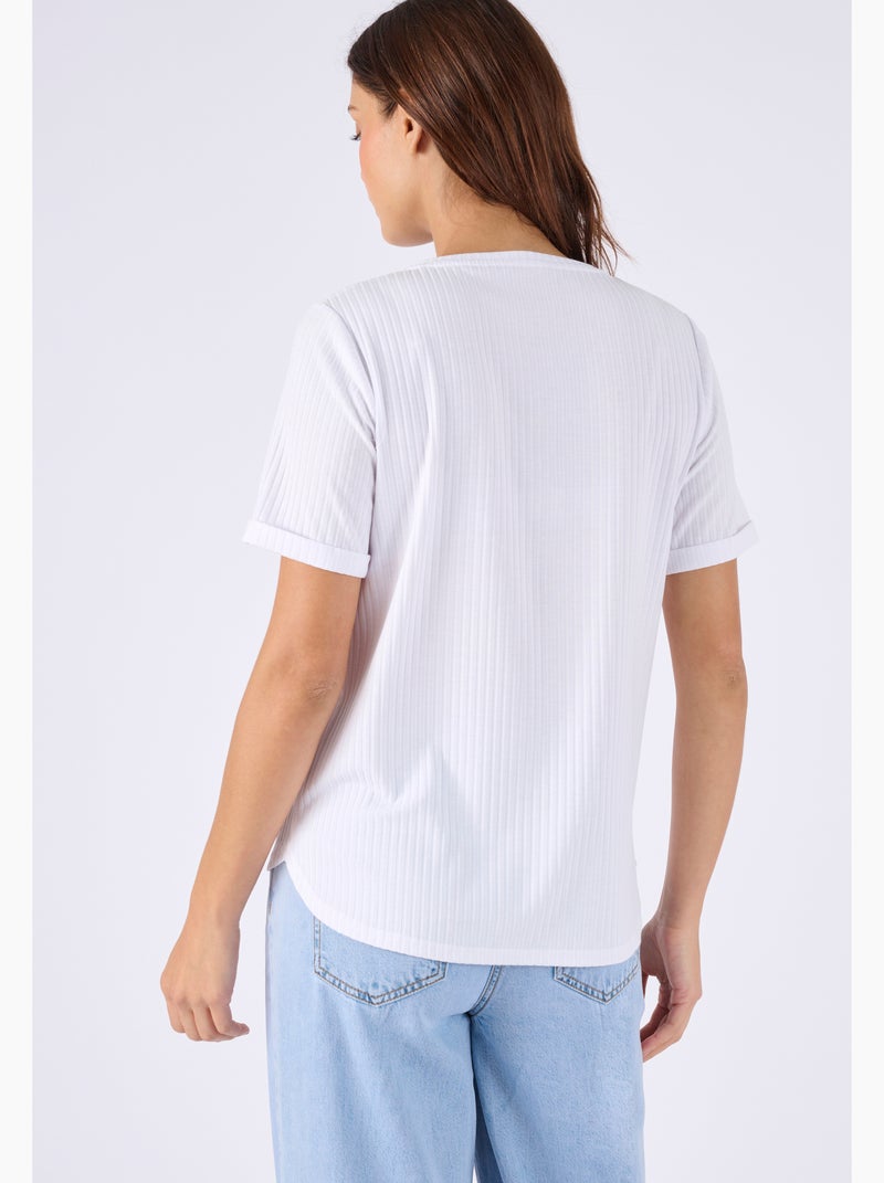 T-shirt col tunisien boutonné - Happy D. by Damart Blanc - Kiabi