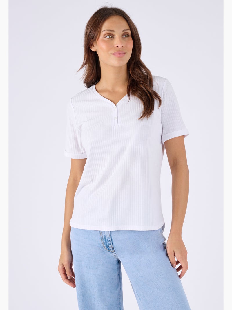 T-shirt col tunisien boutonné - Happy D. by Damart Blanc - Kiabi