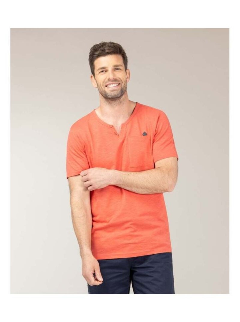 T-shirt col tunisien corail Homme Rose - Kiabi