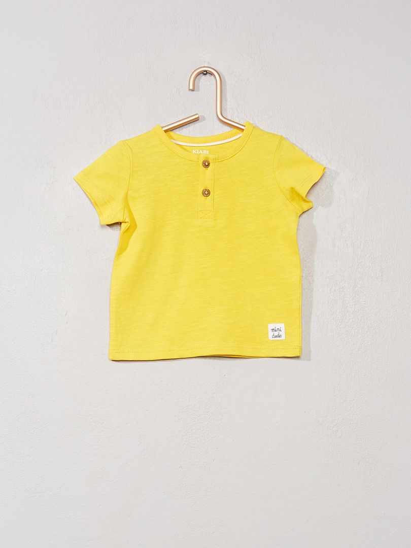 T-shirt col tunisien 'éco-conçu' jaune - Kiabi