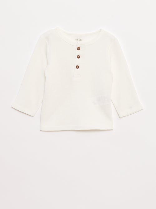 T-shirt col tunisien en maille gaufrée - Kiabi
