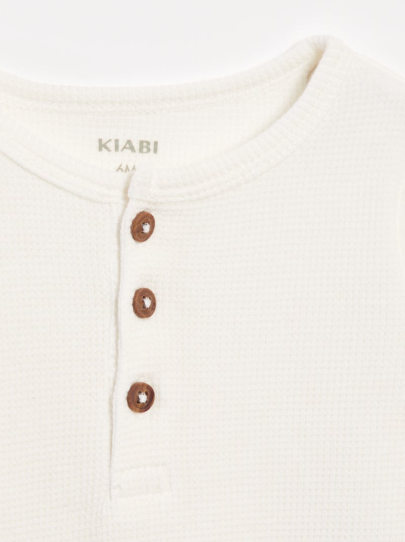 T-shirt col tunisien en maille gaufrée Blanc - Kiabi