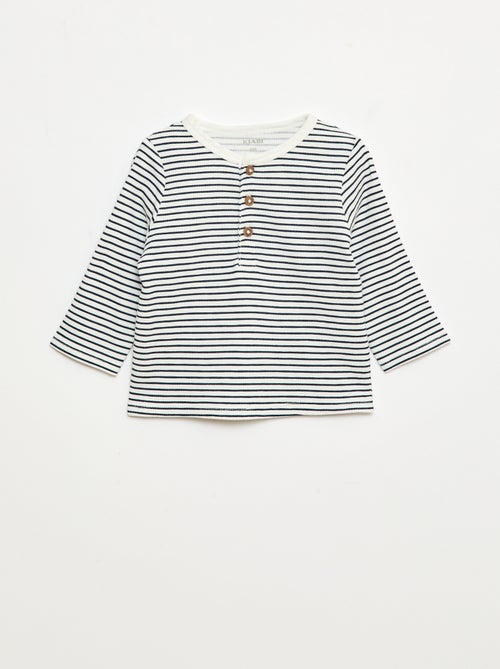 T-shirt col tunisien en maille gaufrée - Kiabi