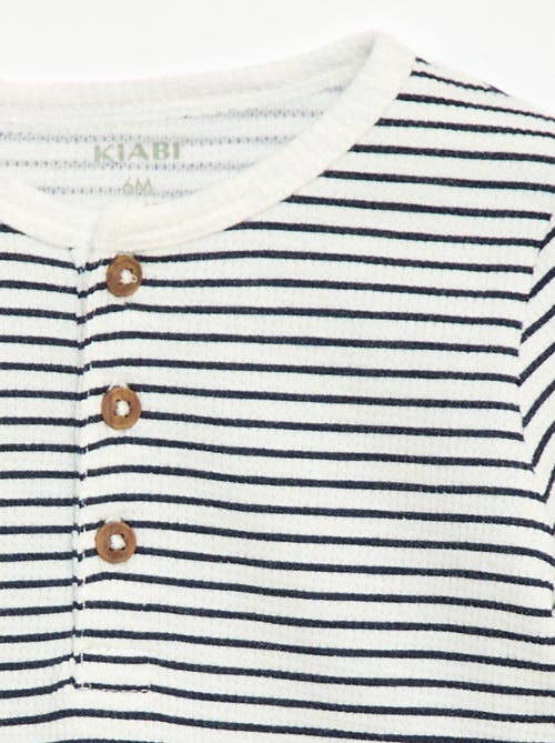 T-shirt col tunisien en maille gaufrée - Kiabi