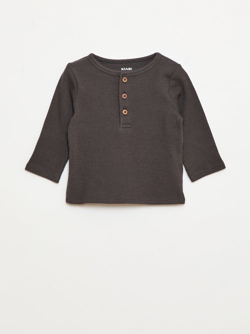 T-shirt col tunisien en maille gaufrée - Kiabi