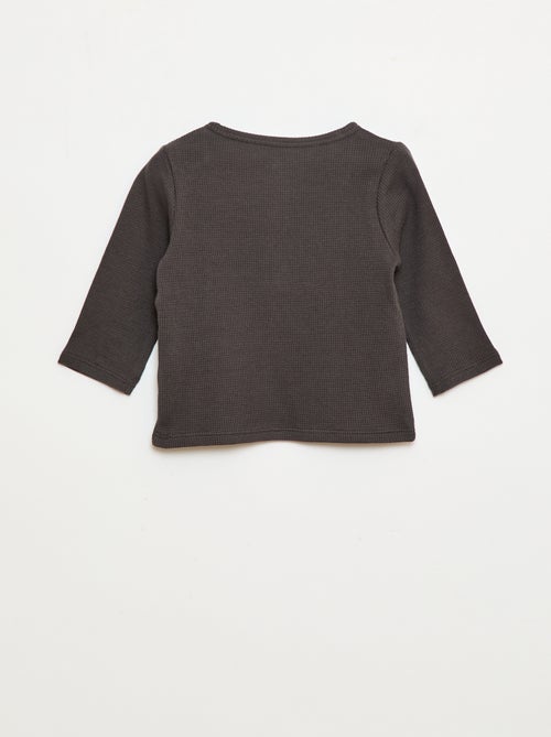 T-shirt col tunisien en maille gaufrée - Kiabi