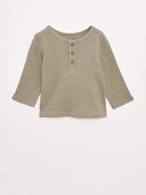 T-shirt col tunisien en maille gaufrée - Kiabi