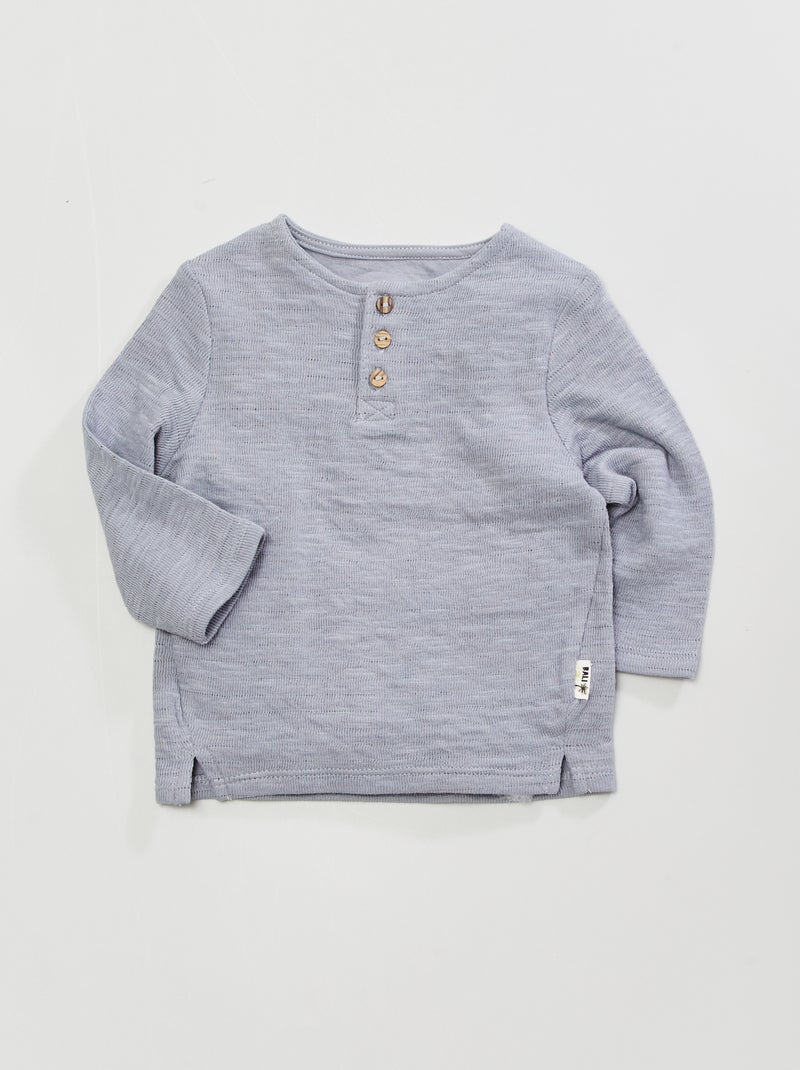 T-shirt col tunisien Gris - Kiabi