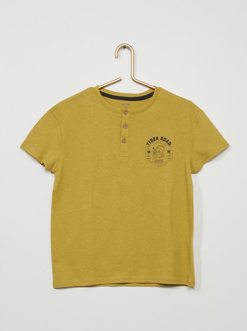 T-shirt col tunisien Jaune - Kiabi