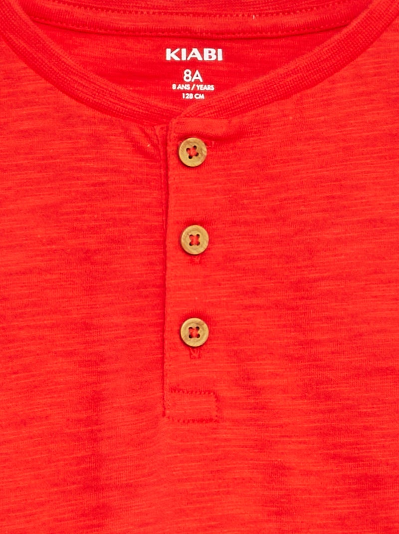 T-shirt col tunisien manches courtes Rouge - Kiabi