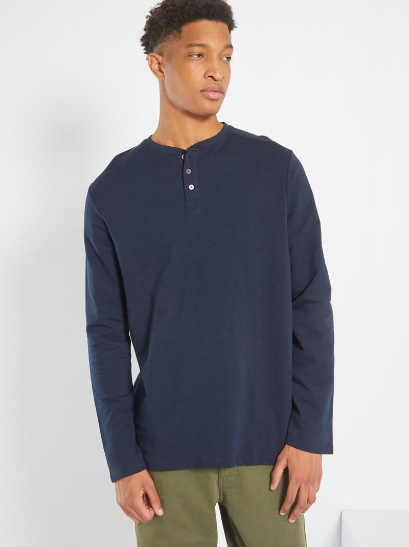 T-shirt col tunisien molleton léger +1m90 bleu marine - Kiabi