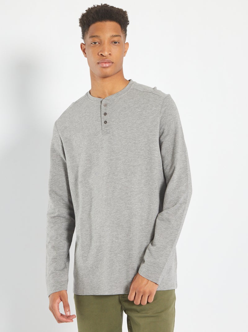 T-shirt col tunisien molleton léger +1m90 Gris chiné - Kiabi