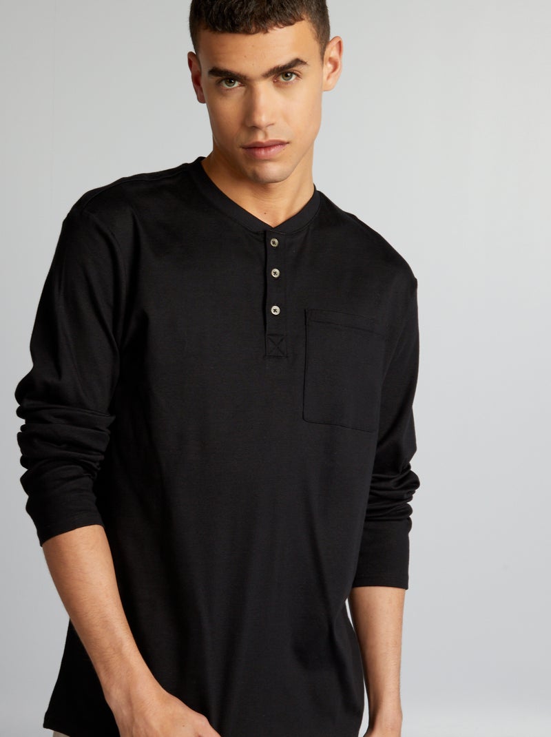 T-shirt col tunisien noir - Kiabi