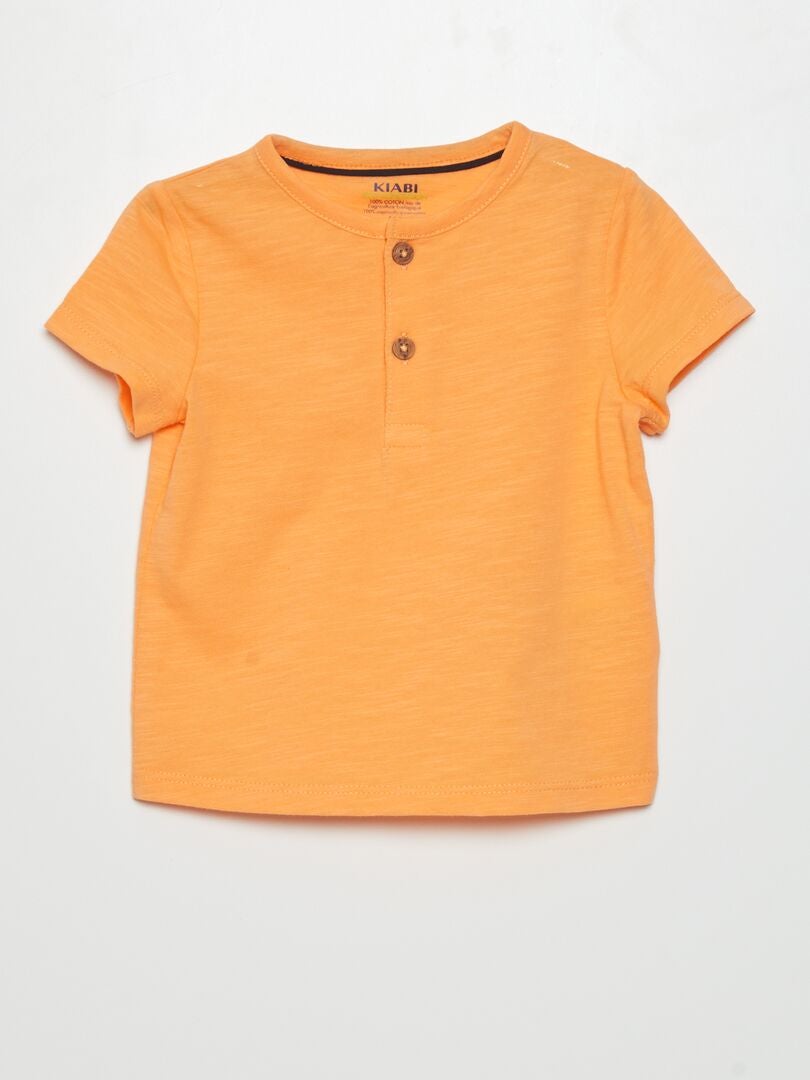 T-shirt col tunisien orange abricot - Kiabi