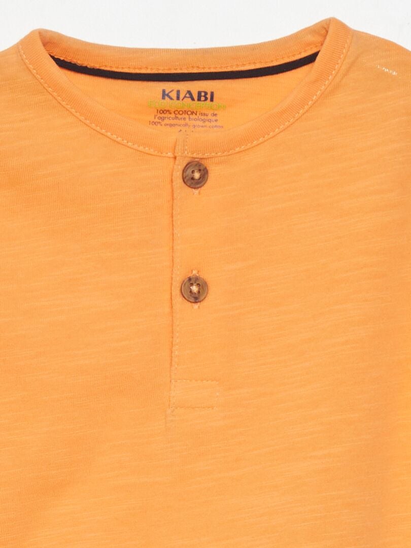 T-shirt col tunisien orange abricot - Kiabi