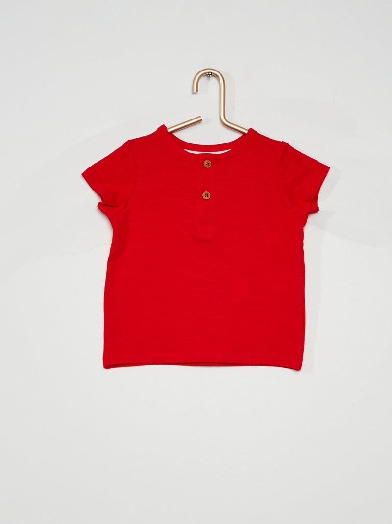 T-shirt col tunisien rouge chiné - Kiabi