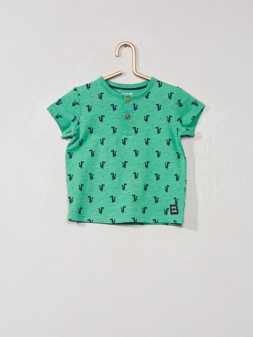 T-shirt col tunisien vert croco - Kiabi