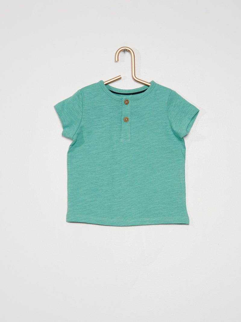 T-shirt col tunisien vert de gris - Kiabi