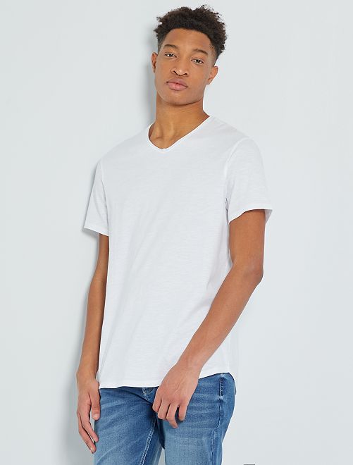 T-shirt col V +1m90                                                                 blanc 
