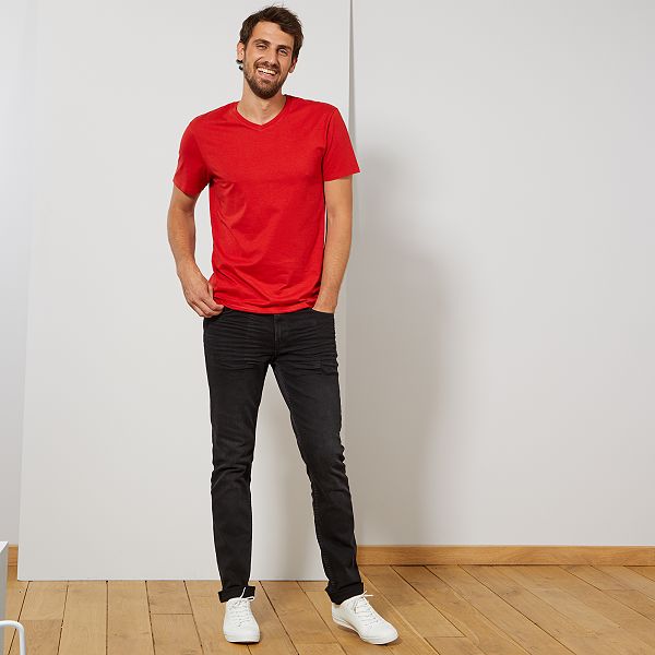 t shirt col v rouge homme