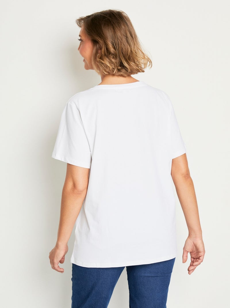 T-shirt col V à message brodé Blanc - Kiabi
