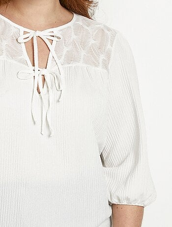 T-shirt col V à nouer manches 3/4 voile
