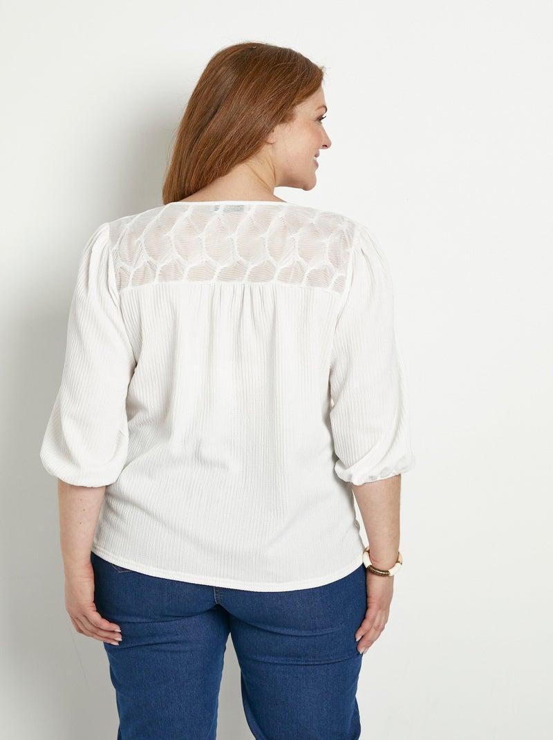 T-shirt col V à nouer manches 3/4 voile Blanc - Kiabi