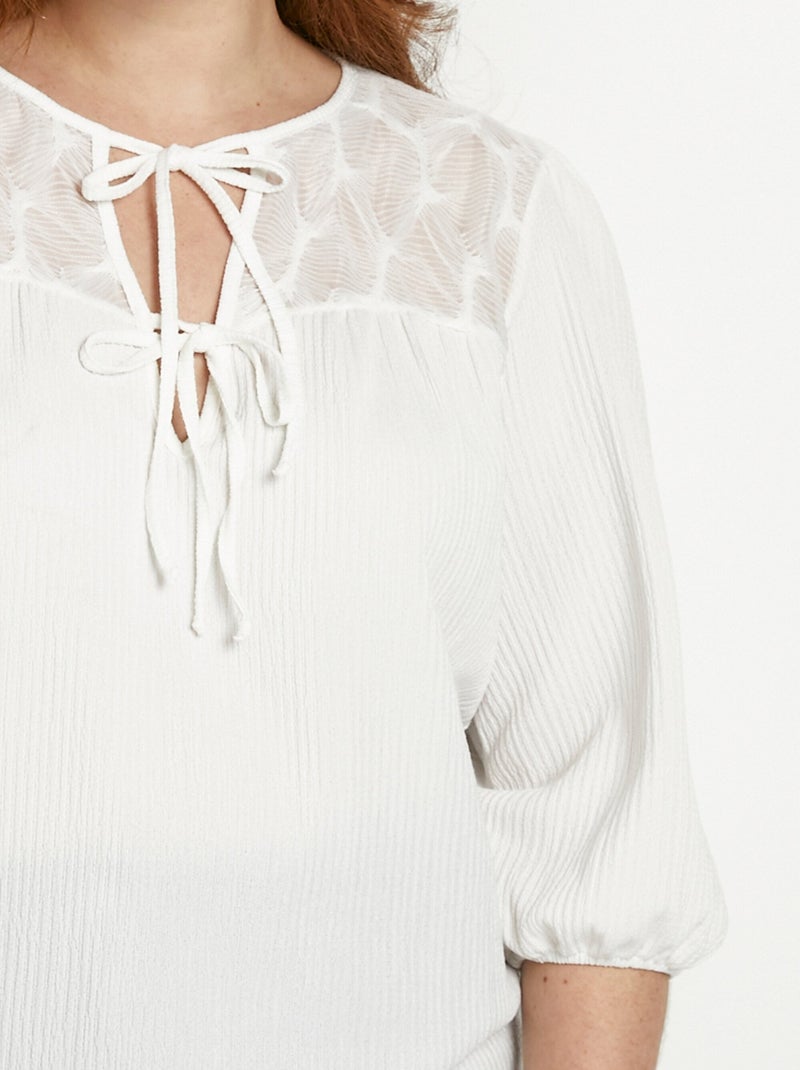 T-shirt col V à nouer manches 3/4 voile Blanc - Kiabi