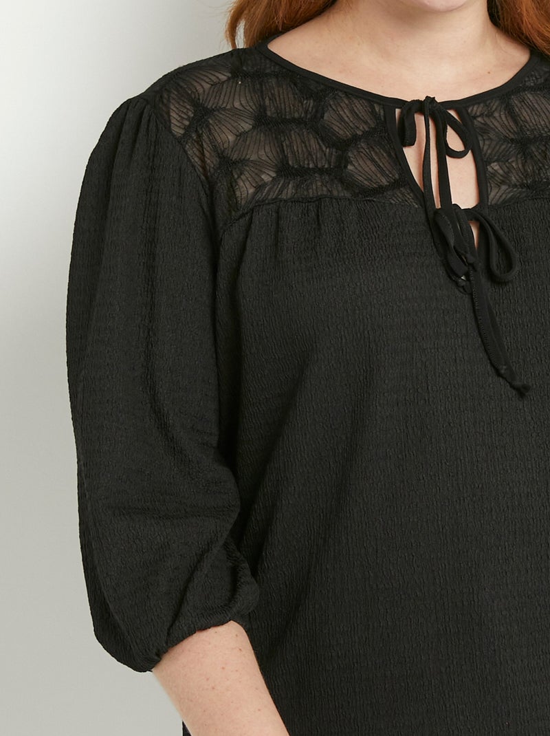 T-shirt col V à nouer manches 3/4 voile Noir - Kiabi