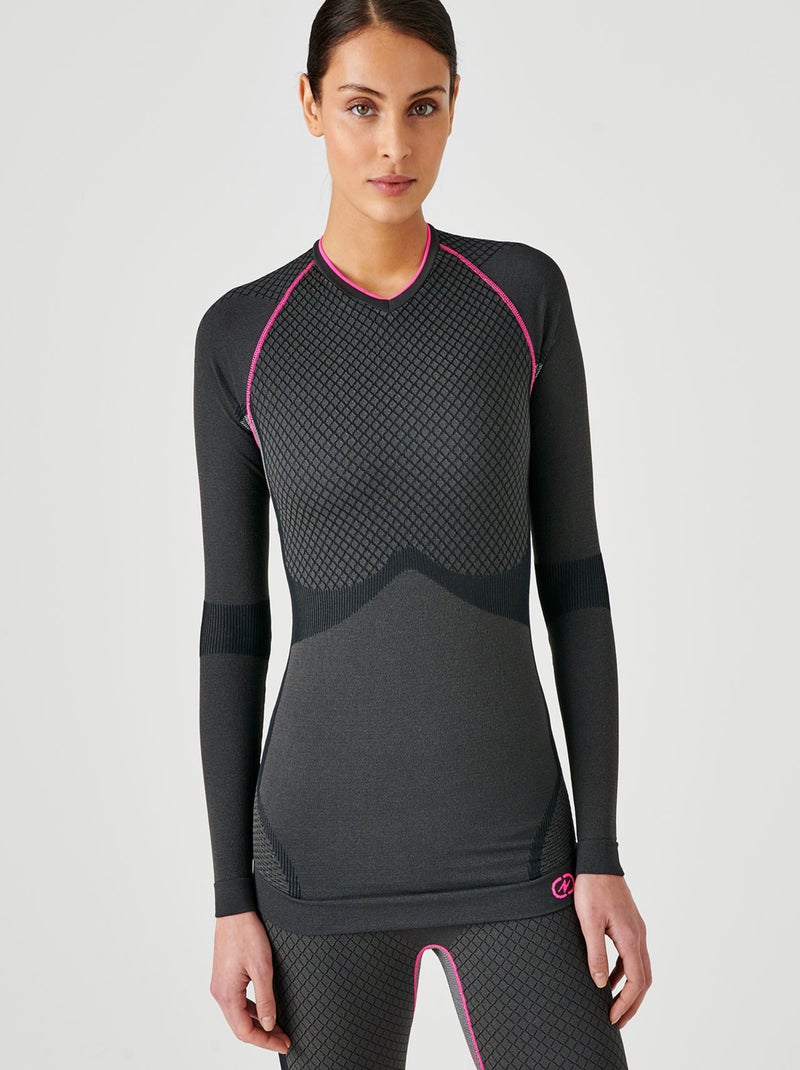 T-shirt col V Activ Body Thermolactyl 3 femme - DamartSport Noir - Kiabi