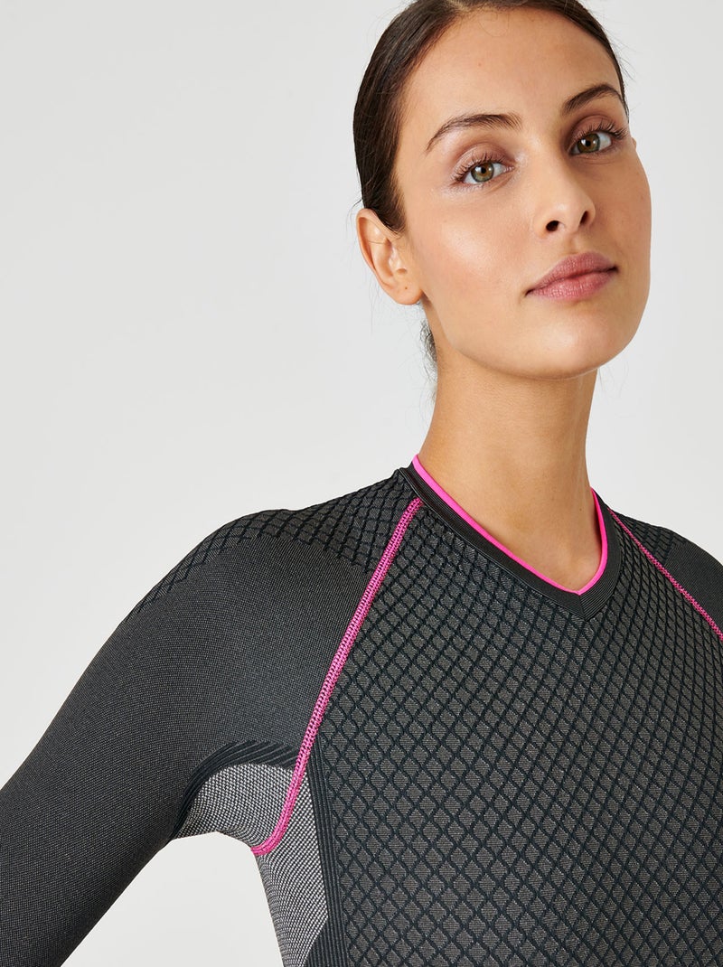 T-shirt col V Activ Body Thermolactyl 3 femme - DamartSport Noir - Kiabi