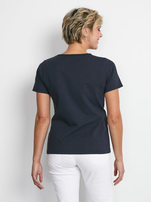 T-shirt col V ajouré brodé - Kiabi