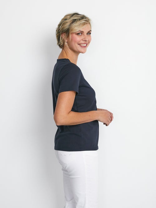 T-shirt col V ajouré brodé - Kiabi