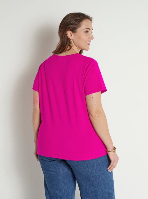 T-shirt col V ajouré brodé - Kiabi