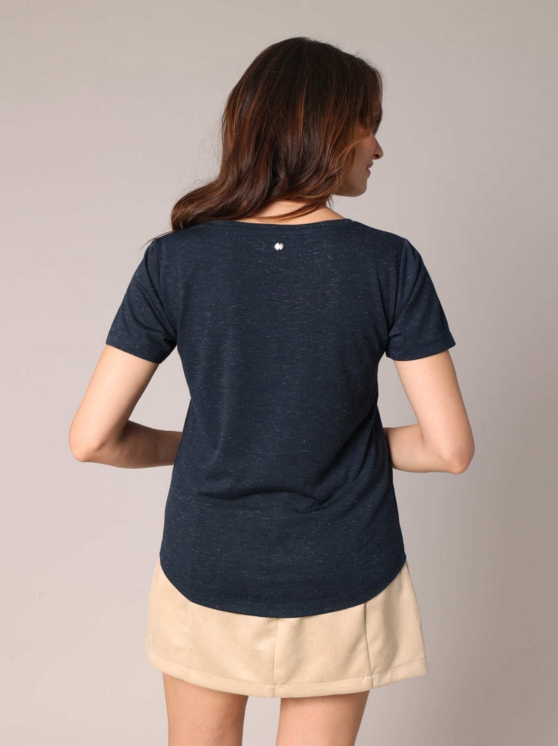 T-shirt col V avec cœur brodé 'Deeluxe' Bleu marine - Kiabi