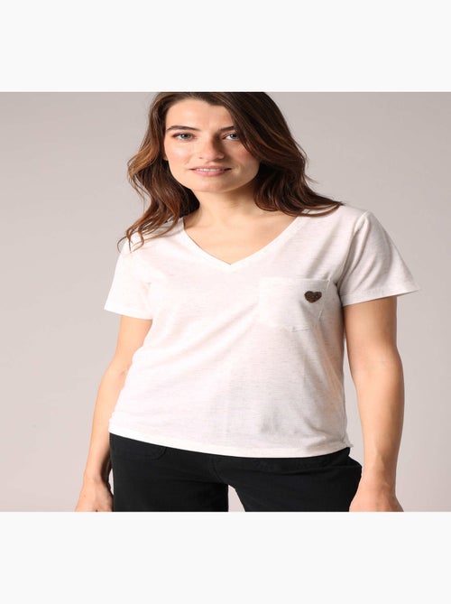 T-shirt col V avec cœur brodé 'Deeluxe' - Kiabi