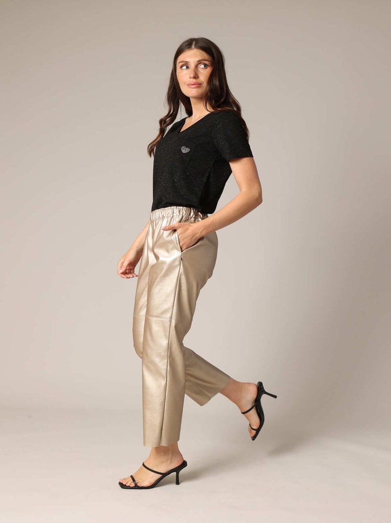 T-shirt col V avec cœur brodé 'Deeluxe' Noir - Kiabi